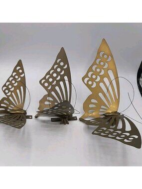 Set Of 3 MCM Vintage Metal Brass Butterflies Three Sizes Wall Art Table Decor
